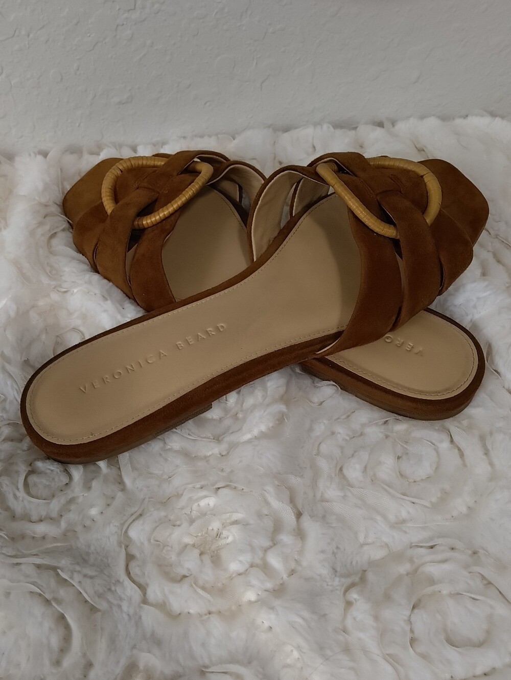 Veronica Beard Women's Brown Suede Slide Sandal with Decorative Ring - Picture 5 of 12